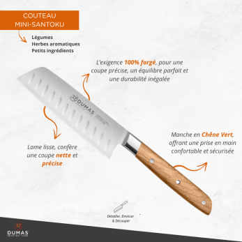 Couteau Mini-Santoku 14 cm Chêne vert - 100% forgé - SIGNATURE